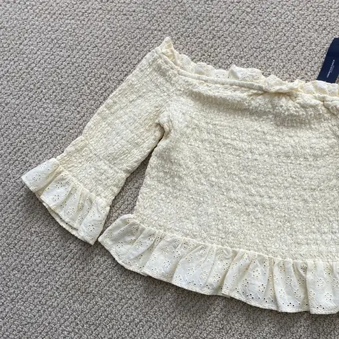 American Eagle  Yellow Ruffled Smocked Crop Top Off Shoulder Blouse Frilled NWT