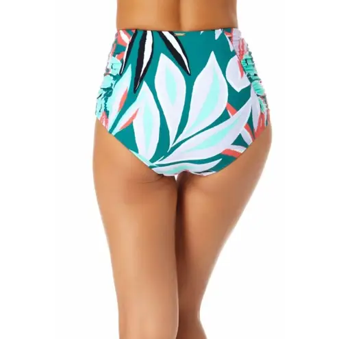 Anne cole Zesty Tropical Side-Shirred High-Waist Bikini Bottom Floral Green L