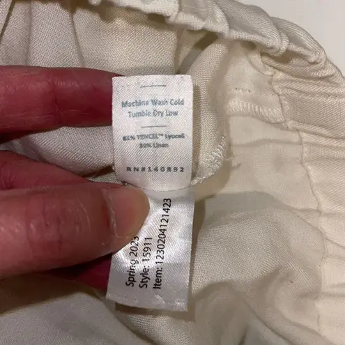 Marine layer Bea Peasant Blouse Women's White Multi Split Neck Linen Blend Small