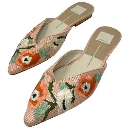 Dolce Vita “Elm” Pink Floral Raffia Mule Flats Women’s 7 Spring Summer