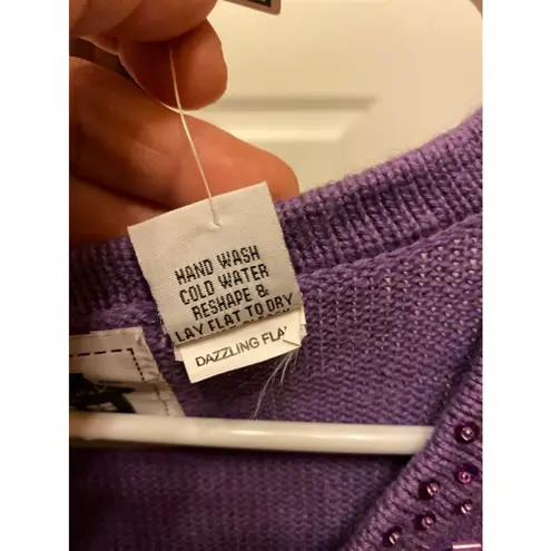 Storybook Vintage Knits purple sequin and beaded zip front sweater size L Size L