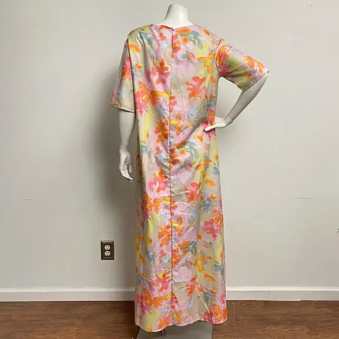 Misook FLAWED Mislook Women's S Long Maxi Dress Orange Yellow 1/2 Sleeve 100% Polyester