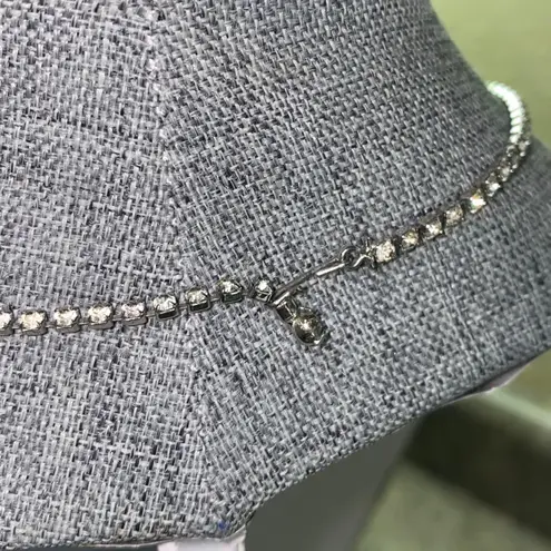 Vintage Faux Pearl & Rhinestone Choker Necklace Elegant Prom Wedding Silver