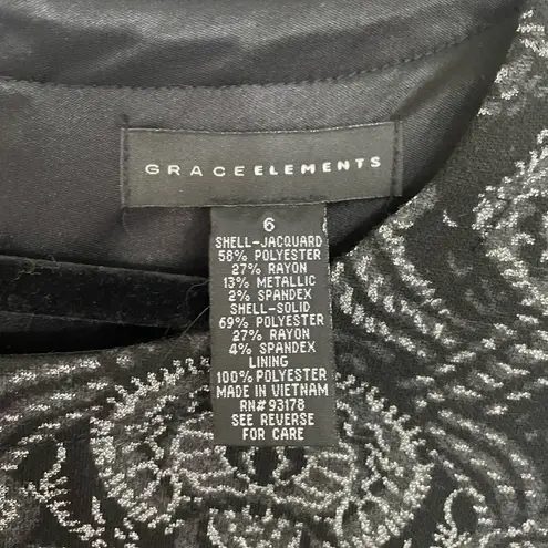 Grace Elements Black Jacquard Sleeveless Straight Sheath Dress ~ Size 6