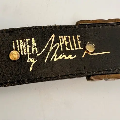Linea Pelle by Mina Black Leather Belt with Gold Accents