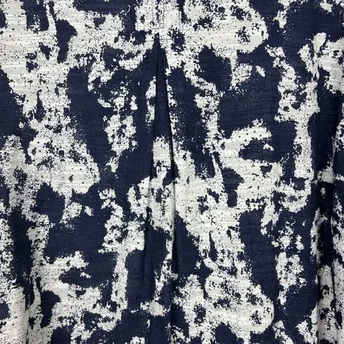 Ming Wang Tunic Top Womens 2X Navy White Print Sheer Button Up 100% Cotton Plus