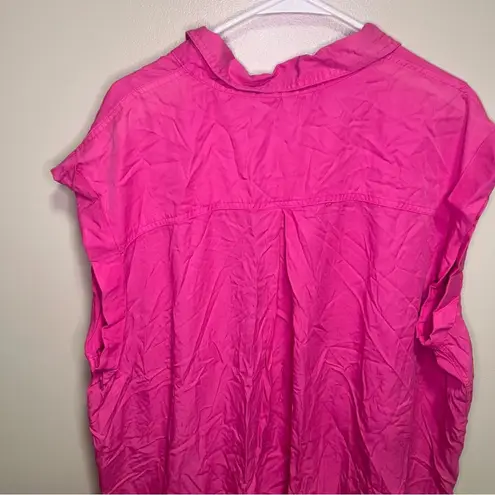 NWT Calvin Klein Jeans Tencel Button Down Collar Sleeveless Top Hot Pink Modest Size 3X