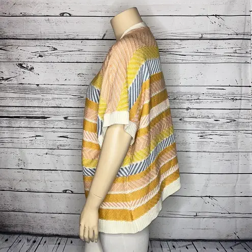 Very J Size 1X Stripe Short Sleeve Open Front Oversized Kimono Sweater Cardigan