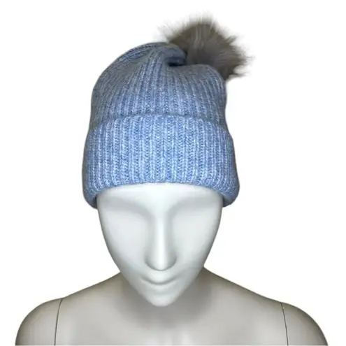Steve Madden NEW!  Blue Winter Hat with Faux Fur Pom