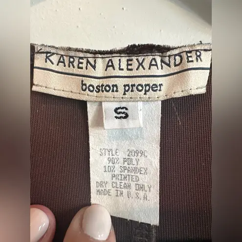 VTG Karen Alexander brown velvet paisley button down midi long sleeve dress S