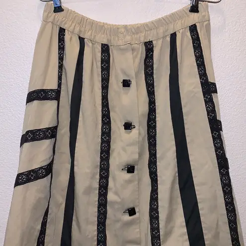 Beige with black lace button down maxi skirt Tan