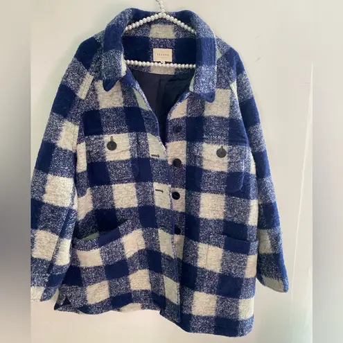 Sézane Sezane Blue and Cream Checkered wool winter Teddy Jacket