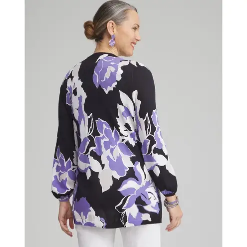 Chico's Floral Embroidered Cardigan Open Front Knit Sweater Boho Chic Travel