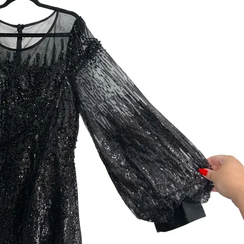 Mac Duggal NEW NWT Jewel Encrusted Illusion Long Sleeve A Line Maxi Gown Black