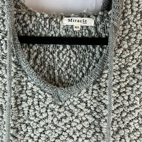 Miracle USA Gray Popcorn Knit Hoodie Sweater Pullover Casual Cozy Womens M/L Size M