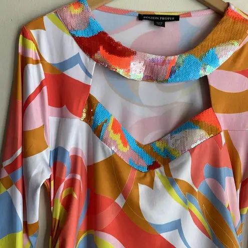 Boston Proper Sequin Cutout Neckline Ruched Maxi Dress