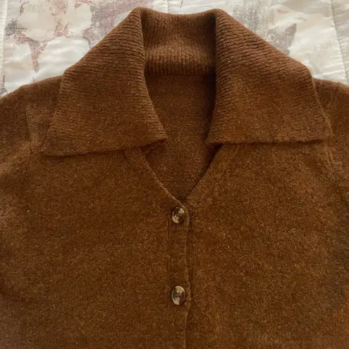 NWT Commense brown cropped cardigan with oversized collar, size S Y2K cottage