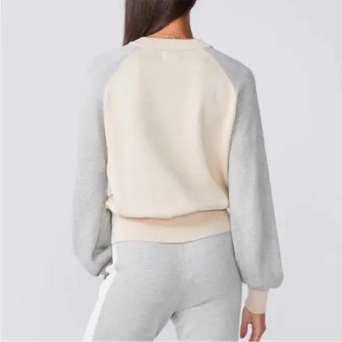Monrow Neutral Colorblock Crew Neck Sweater Gray Size M