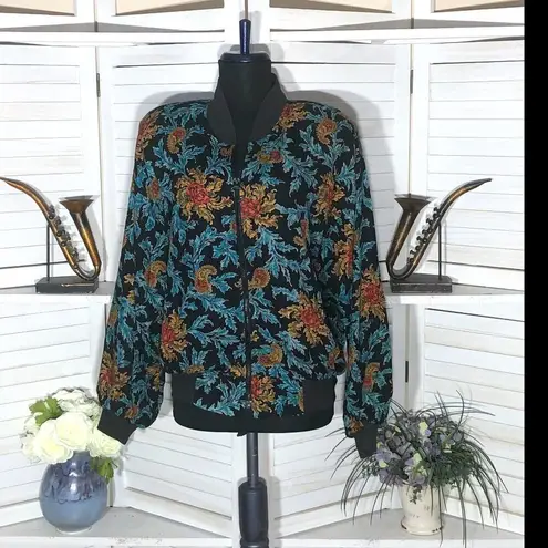 Vintage 80s Paisley Floral Jacket Rust Orange Teal Black M Size M