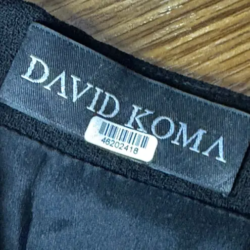 David Koma Black Wool Cutout Side Panel Midi Cocktail Dress Slit Strappy Size 10