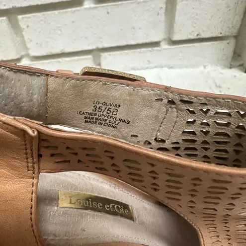 Louise et Cie "LO-Olivia2" Women's Size 5B Tan Leather Stiletto Peep Toe Shoes