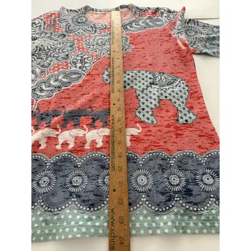 Whimsy Rose Baby Waffle Knit Top Size M Elephant Print Lightweight Boho Indie Blue Size M