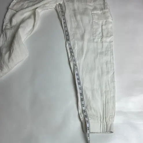 Magaschoni Womens Linen Utility Cargo Pockets Elastic Waist Drawstring Pants