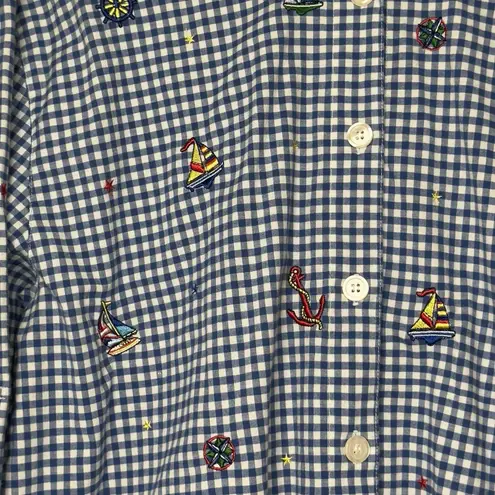 TEDDI Nautical Blouse Long Sleeve Blue Check Sailboats Anchors XL