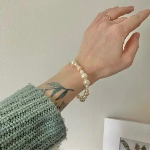 Handmade Pink White Pearl Bracelet “Lydia” Asymmetric Unique Feminine Classic