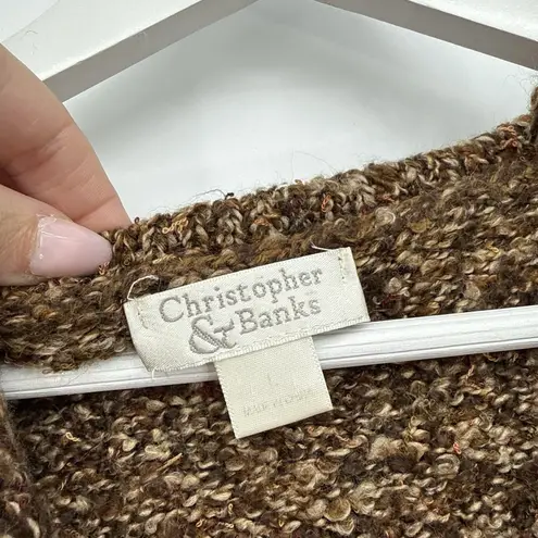 Christopher & Banks Brown Fuzzy Sleeveless Vest Zip Knit Top Acrylic Boho Large