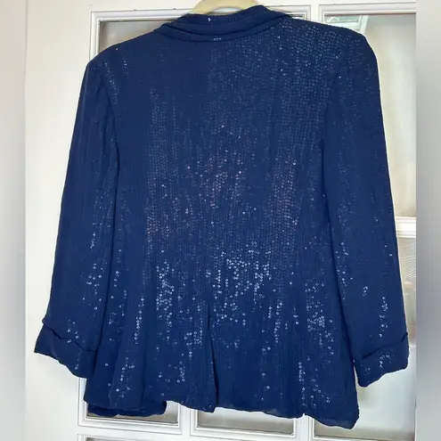 Yoana Baraschi Vintage Navy Blue Sequin Lightweight Blazer Jacket Size 2 XS