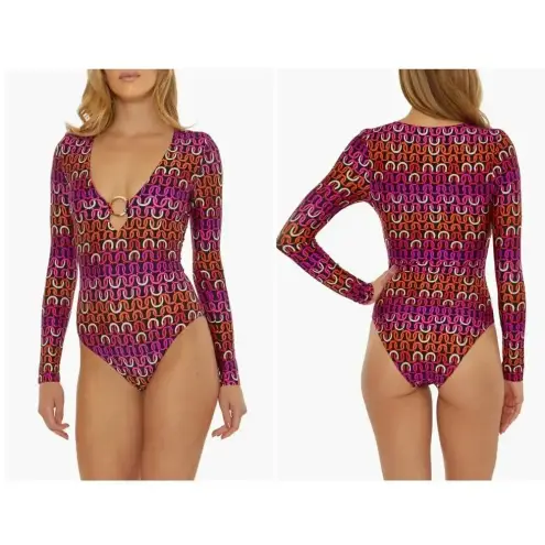 Trina Turk  Echo Long‎ Sleeve One-Piece Swimsuit Pink Purple Size Small
