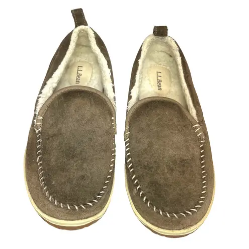 L.L. Bean Mountain Moccasin Slippers Dark Cement Women's Size 8 GUC Brown
