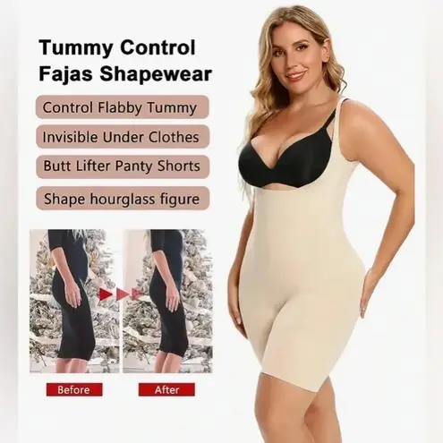 Shaperx Tummy Control Shapewear Seamless Open Bust Body Shaper Beige Medium Tan
