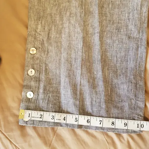 Monterey Bay 100% Linen Dress Pants High Waist Gray Button Minimalist Plus Sz 16