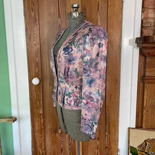 Vintage Nah Nah Collection Floral Rose Brocade Jacket Braided Trim Size M Pink Size M