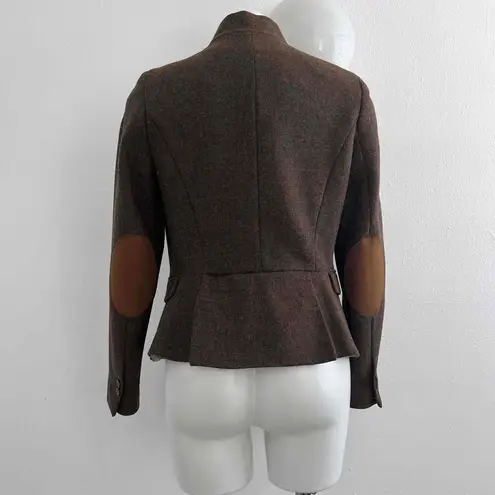 ZARA  100% Wool Brown Tweed Riding Equestrian Jacket Blazer Elbow Patch Medium