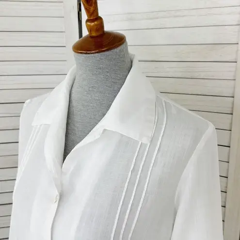 AKS Amy K Su Tencel Shirt Sheer Crop Button Front Pintuck Check White Small