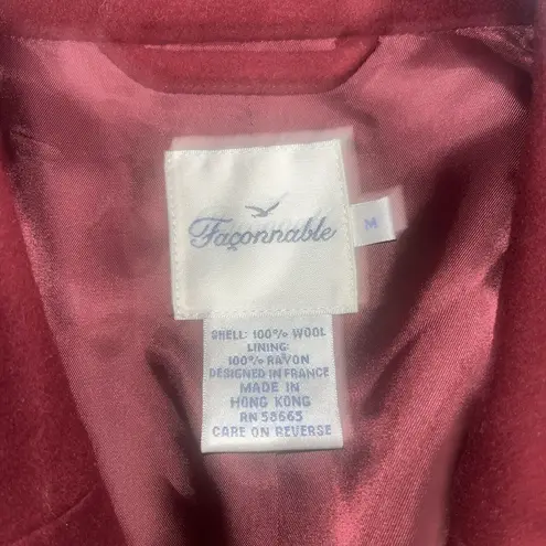 Façonnable Women’s Faconnable 100% Wool Maroon Coat Sz M Medium W Flaws