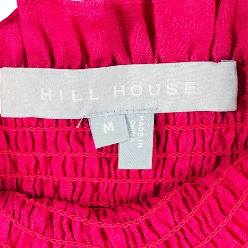 Hill House  Home 100% Linen Smocked Ruffle Peplum Top M Hot Pink Fuchsia Coquette