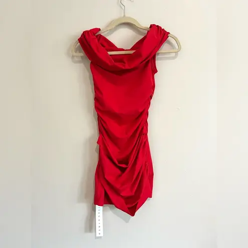 Missguided NWT ASOS Off the Shoulder Red Mini Dress Ruched Size Small