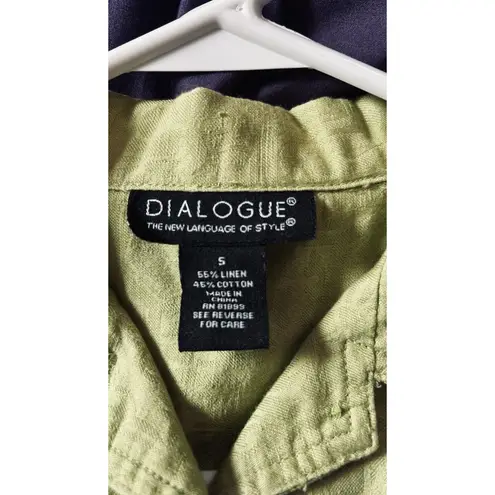 Dialogue Shacket Linen Blend Sm Green Pockets Modern Embossed Aztec Minimal Boho