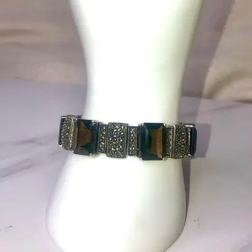 JUDITH JACK Sterling Silver Marcasite & Emerald Cut Smoky Topaz Bracelet