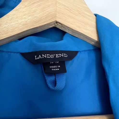 Lands' End blue raincoat bright women's size L nylon hooded pockets casual light Size L