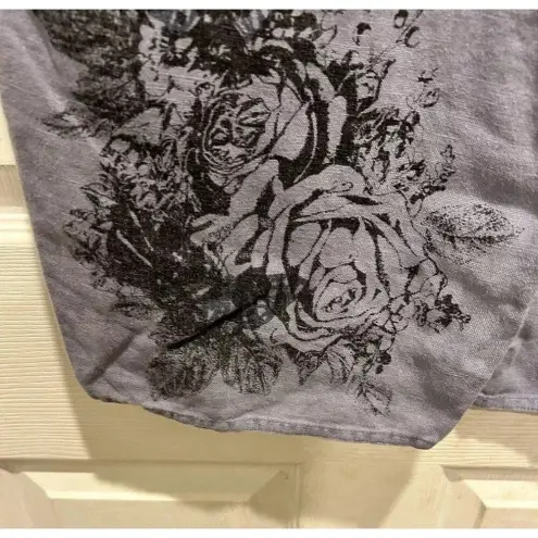 J.Jill ‎ Wide Leg Cropped Pants 14 Chambray Blue  Purple Floral 100% Linen