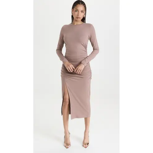 Susana Monaco NEW Ruched Long Sleeve Midi Dress Coco Brown Size Small $198