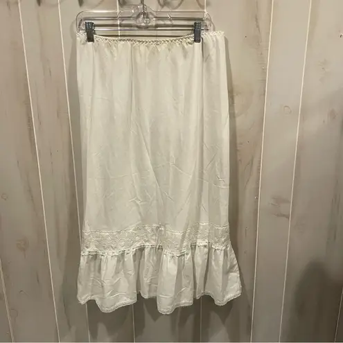 Vintage 70’s St. Michael UK white slip skirt lace ribbon trim elastic waist boho Size XL