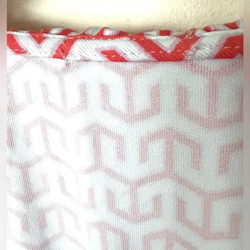 J. McLaughlin Durham Ruffle Top Red/White Geometric Print Small EUC