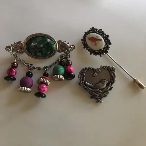 Lot Of 3 Women's Brooches Pins 1 Lapel Stick Pin