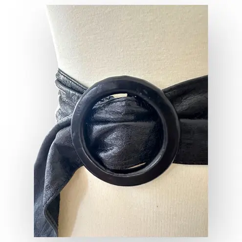 HYDE Collection H16021 Black Wrap Around Wide Round Buckle Obi Belt M